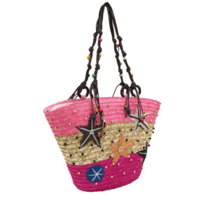 Sac De Plage En Paille Rose