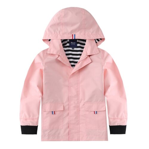 KEQAR Cape De Pluie Enfant Réfléchissante Rose - Poncho Imperméable à Capuche, Pour 110-140 Cm